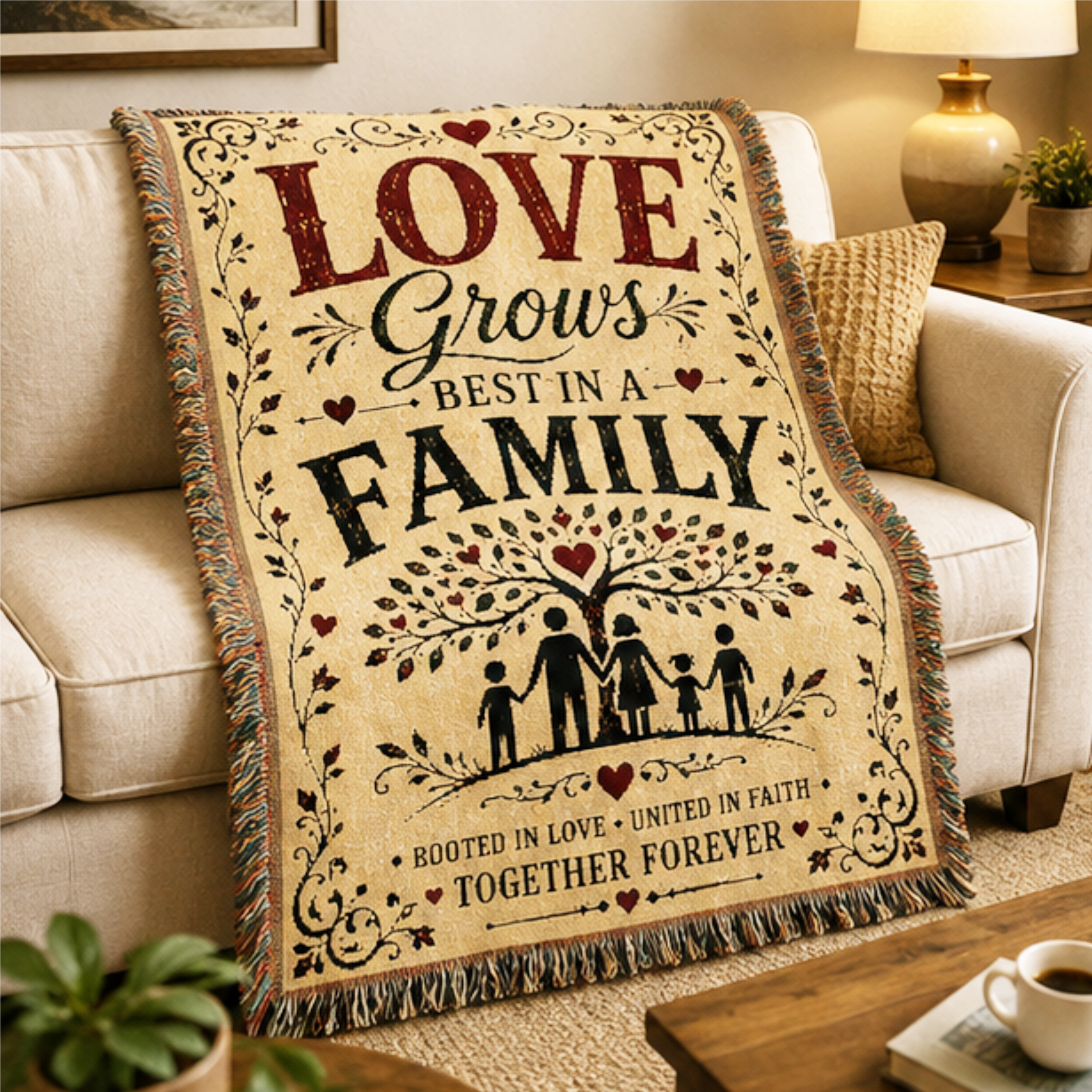 Love Grows Best in a Family Woven Blanket | Premium Cotton Throw