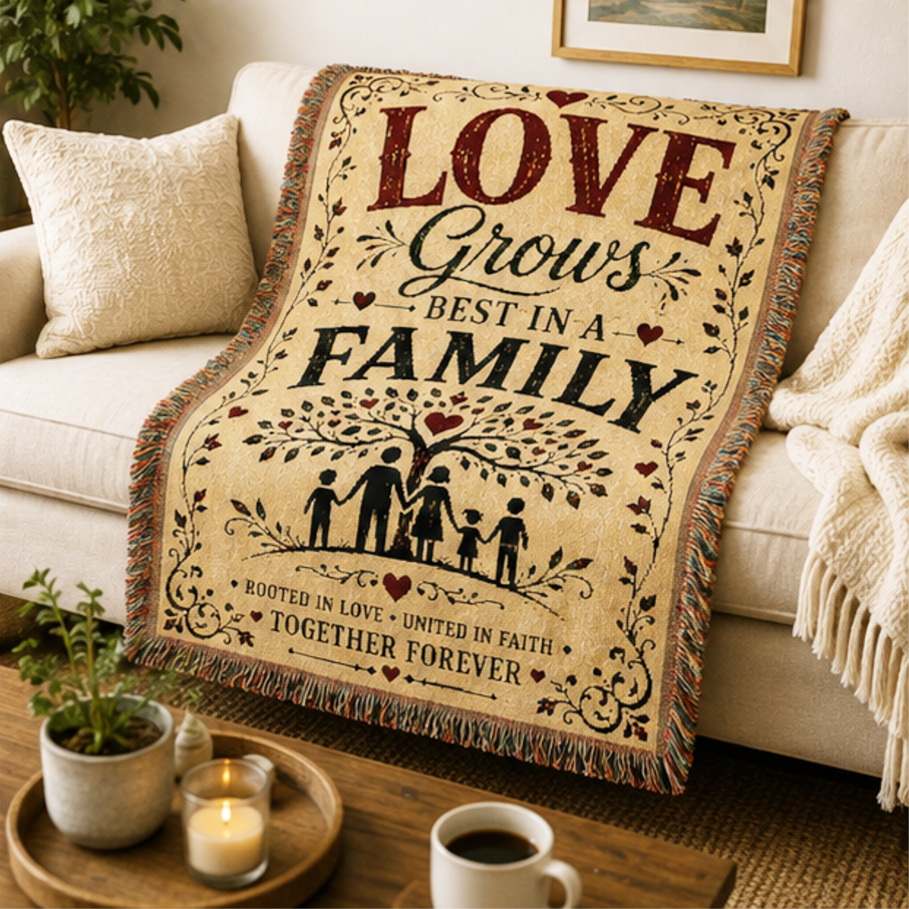 Love Grows Best in a Family Woven Blanket | Premium Cotton Throw