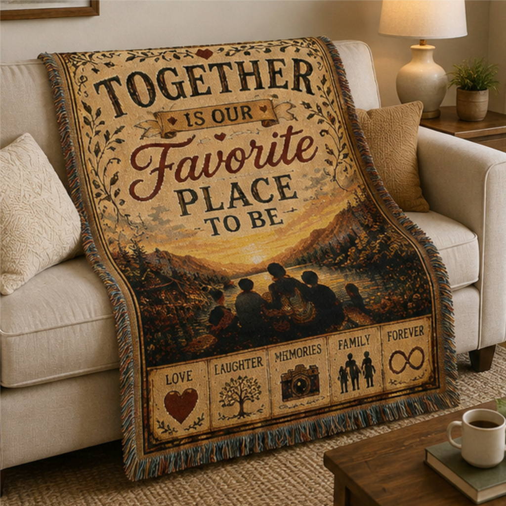 Together Is Our Favorite Place to Be Woven Blanket | Premium Cotton Family Throw