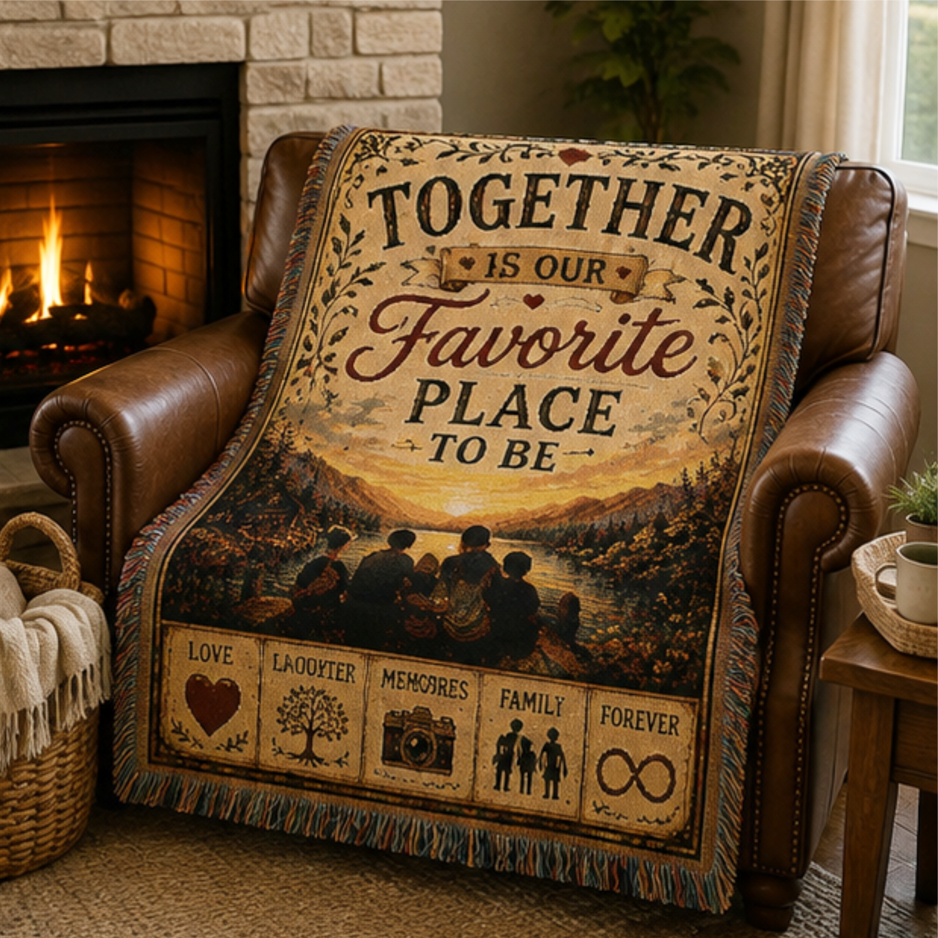 Together Is Our Favorite Place to Be Woven Blanket | Premium Cotton Family Throw