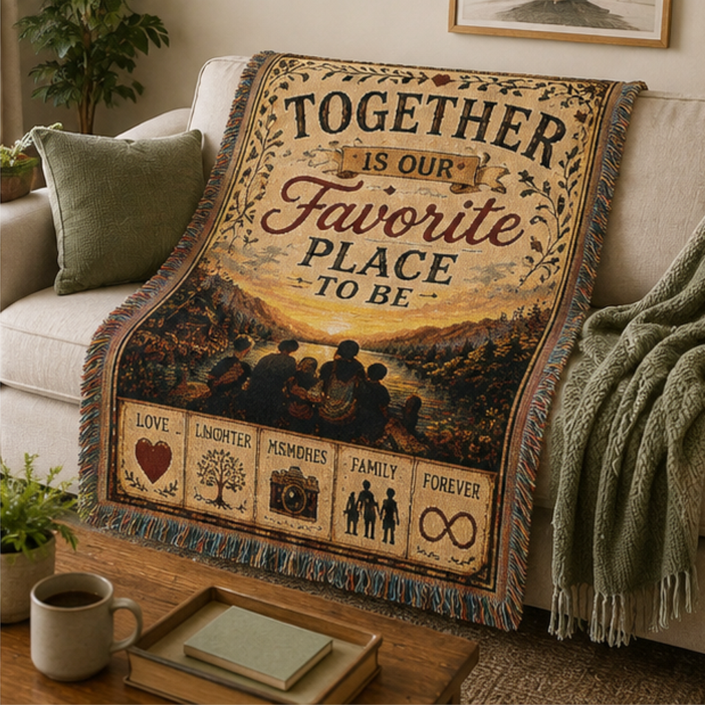 Together Is Our Favorite Place to Be Woven Blanket | Premium Cotton Family Throw