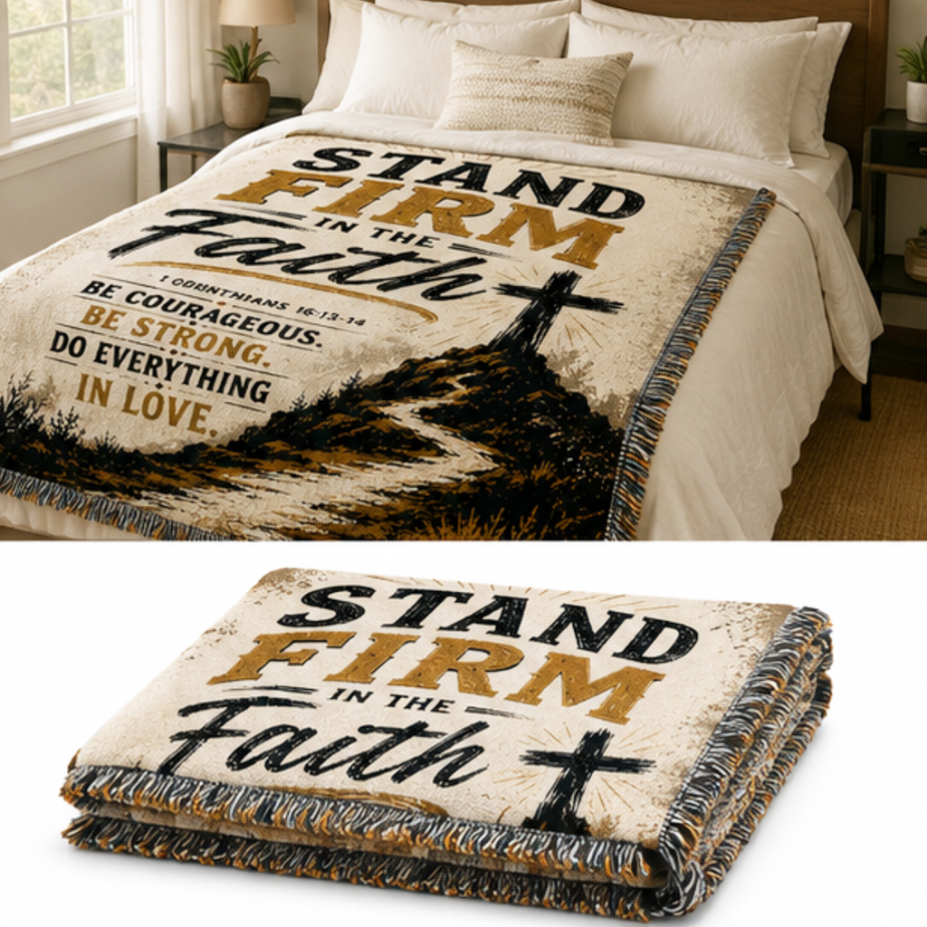 Stand Firm in Faith Woven Blanket | Inspirational Christian Throw