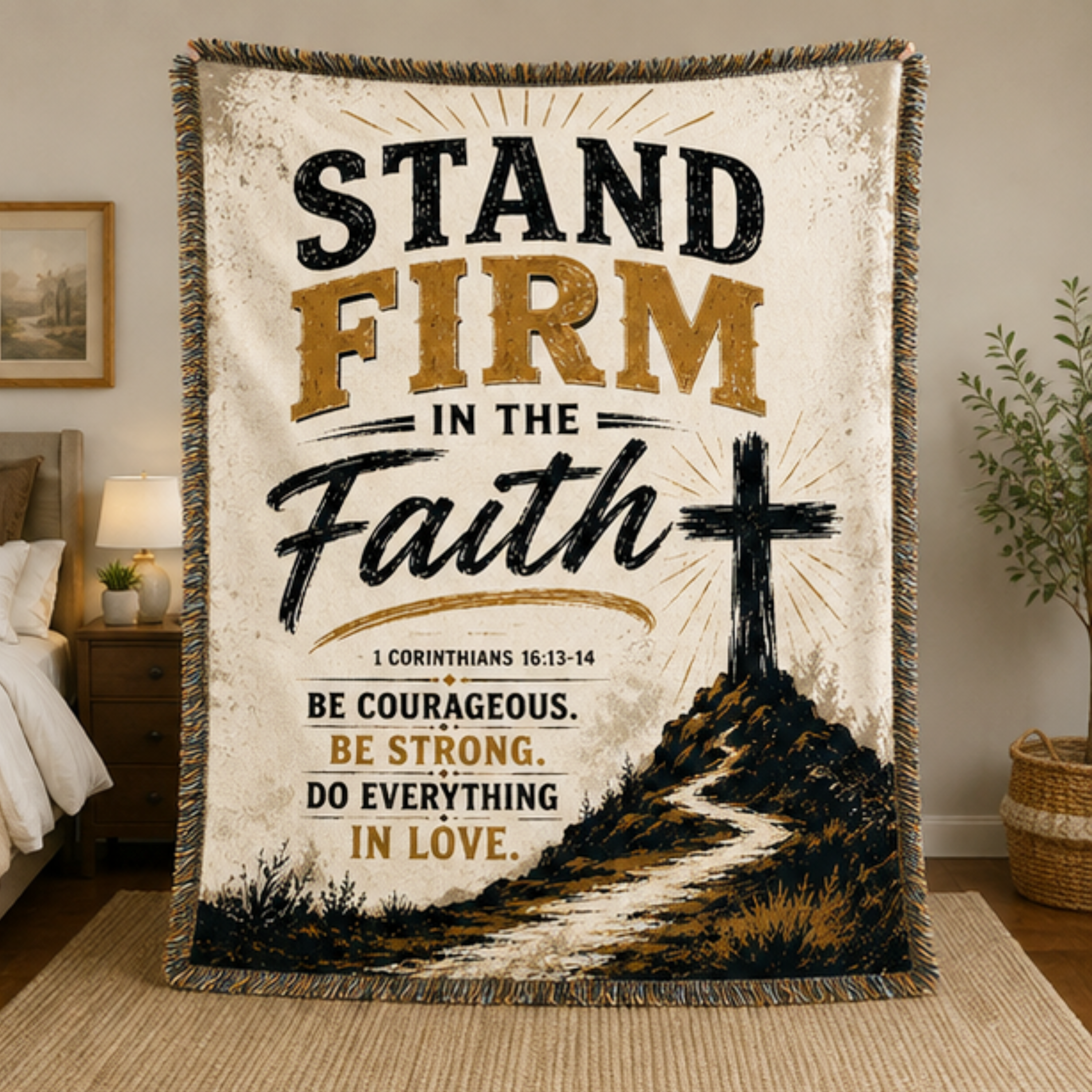 Stand Firm in Faith Woven Blanket | Inspirational Christian Throw