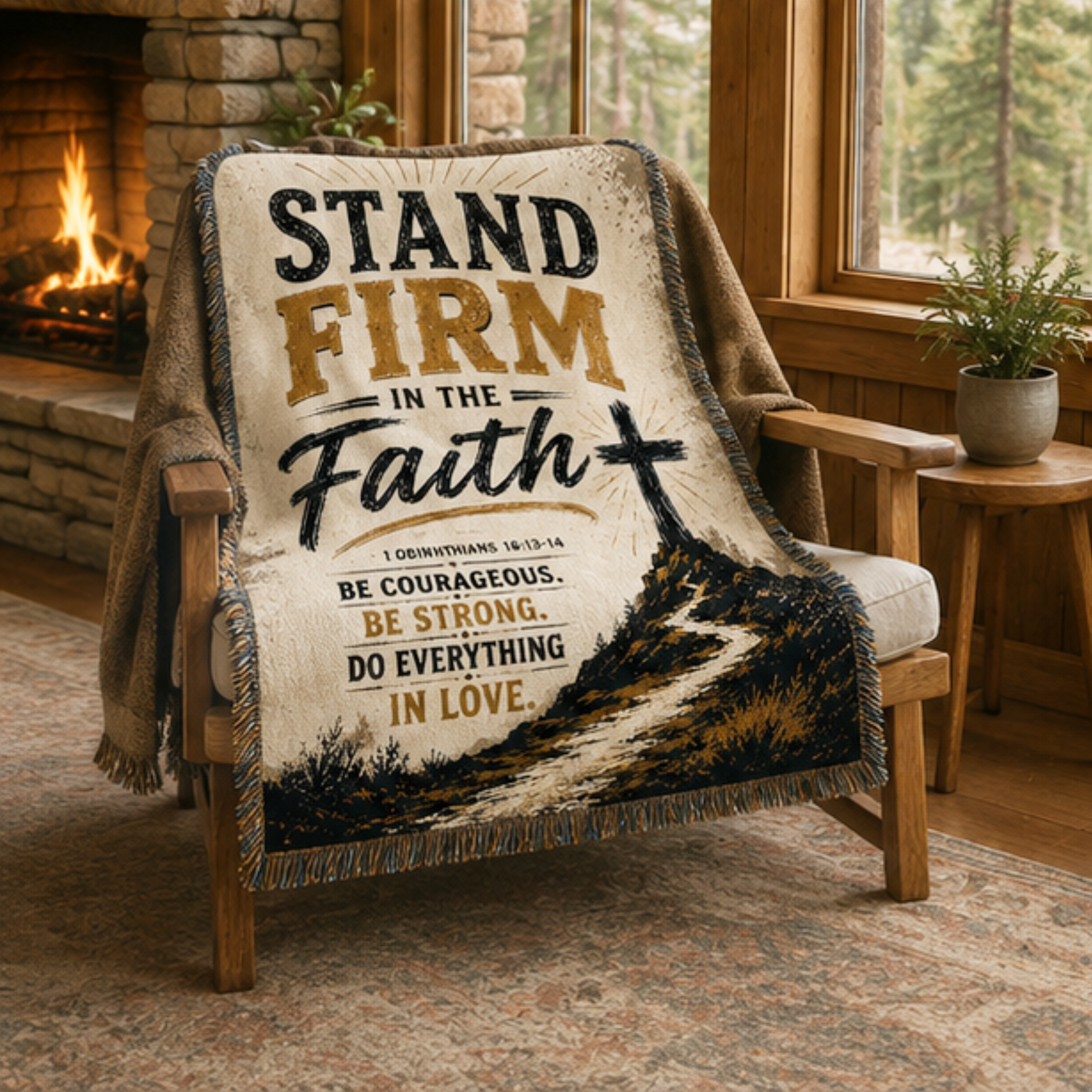 Stand Firm in Faith Woven Blanket | Inspirational Christian Throw