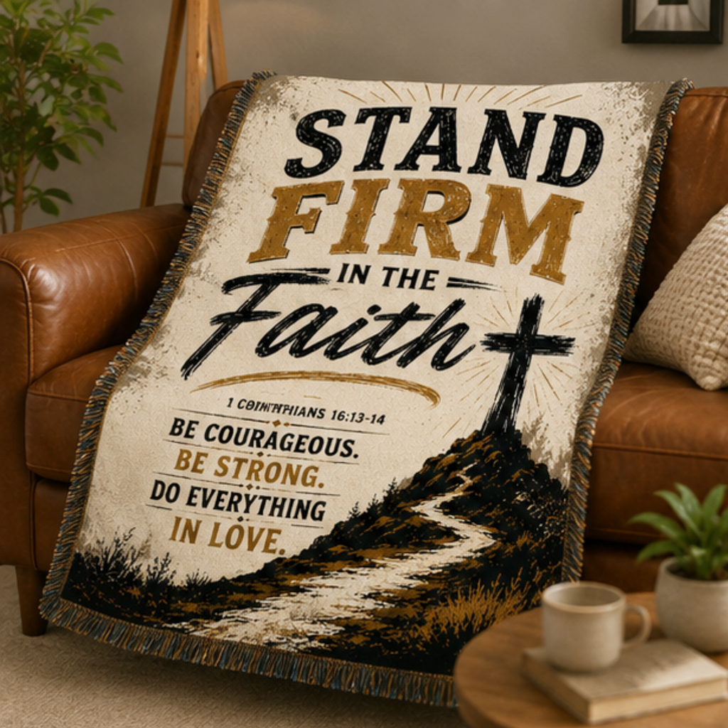 Stand Firm in Faith Woven Blanket | Inspirational Christian Throw