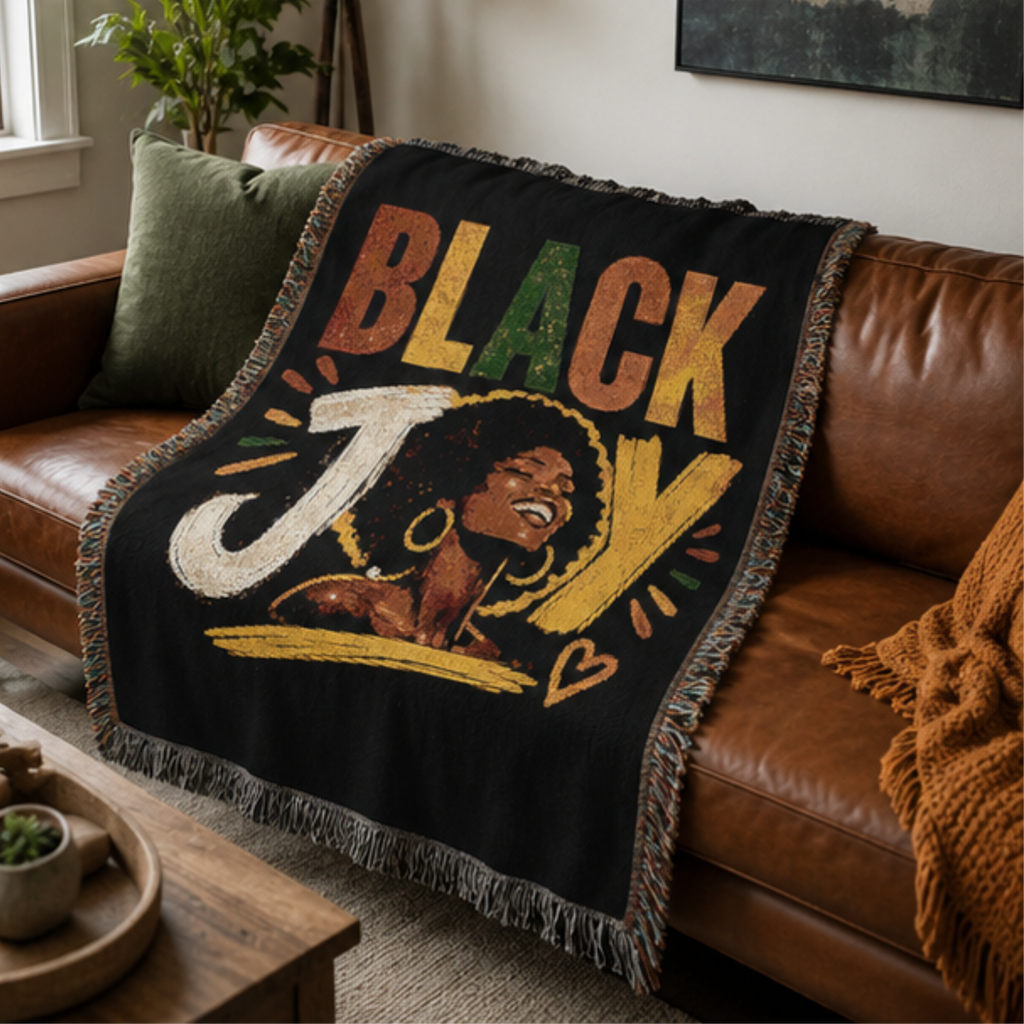 Black Joy Woven Blanket | Afrocentric Black Woman Throw.