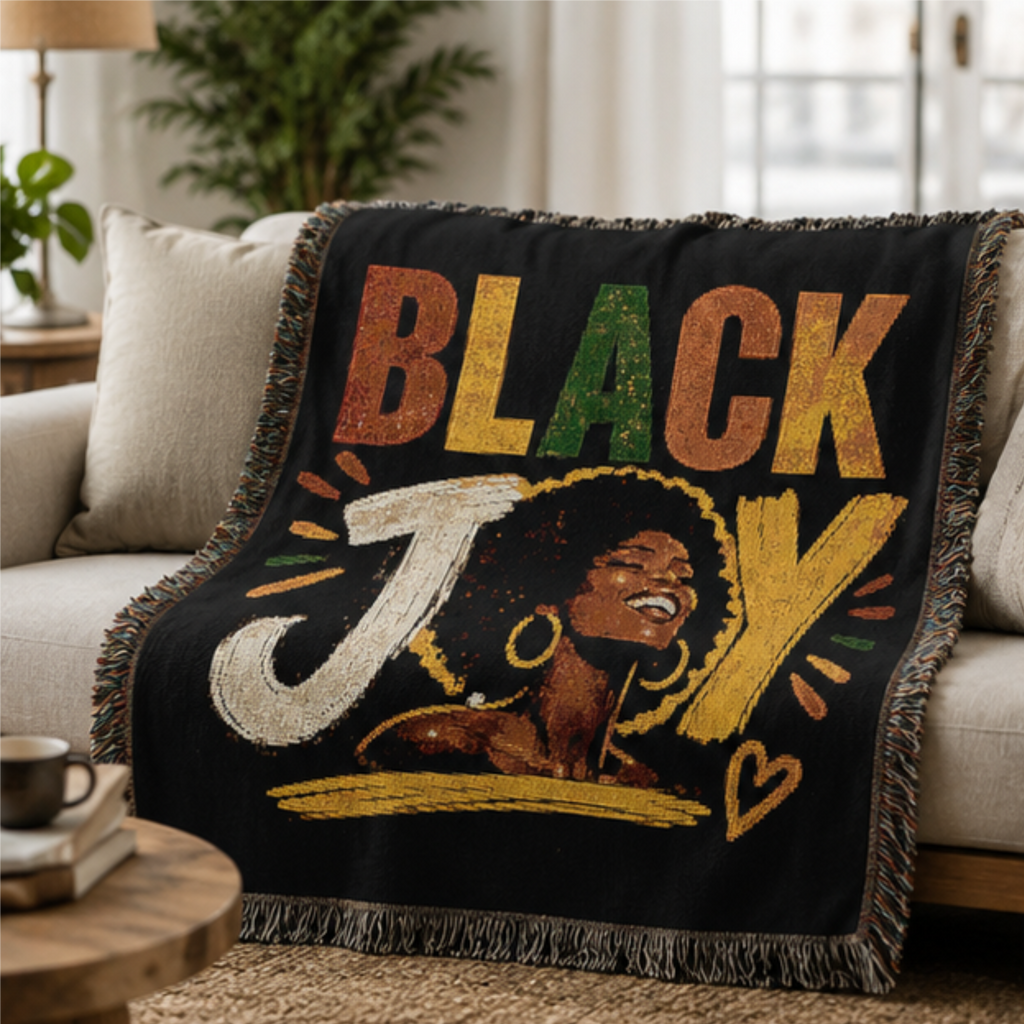 Black Joy Woven Blanket | Afrocentric Black Woman Throw.