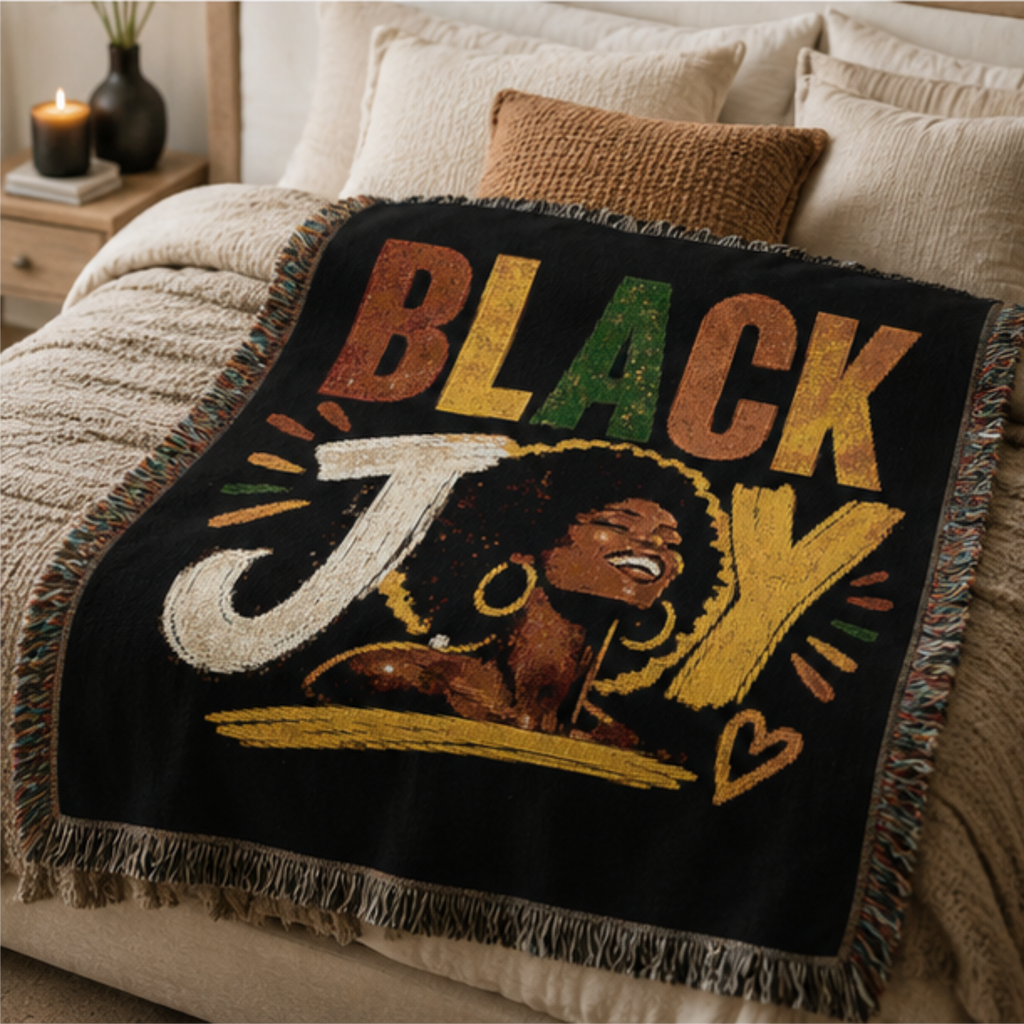 Black Joy Woven Blanket | Afrocentric Black Woman Throw.