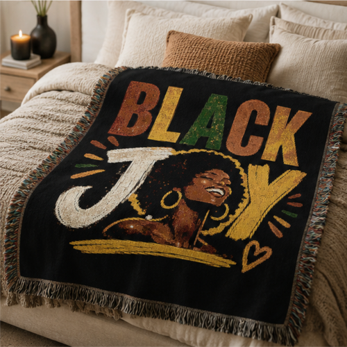 Black Joy Woven Blanket | Afrocentric Black Woman Throw.