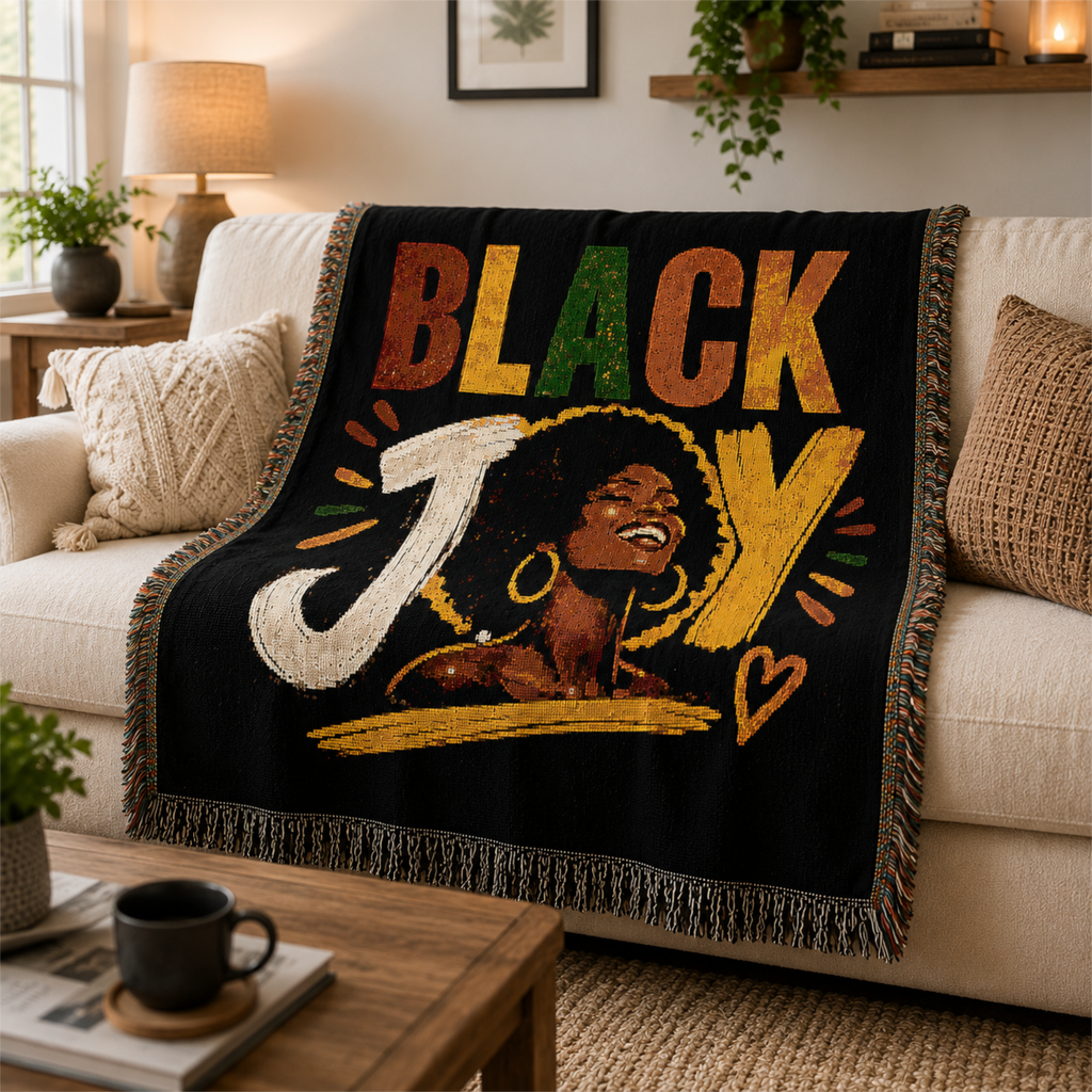Black Joy Woven Blanket | Afrocentric Black Woman Throw.
