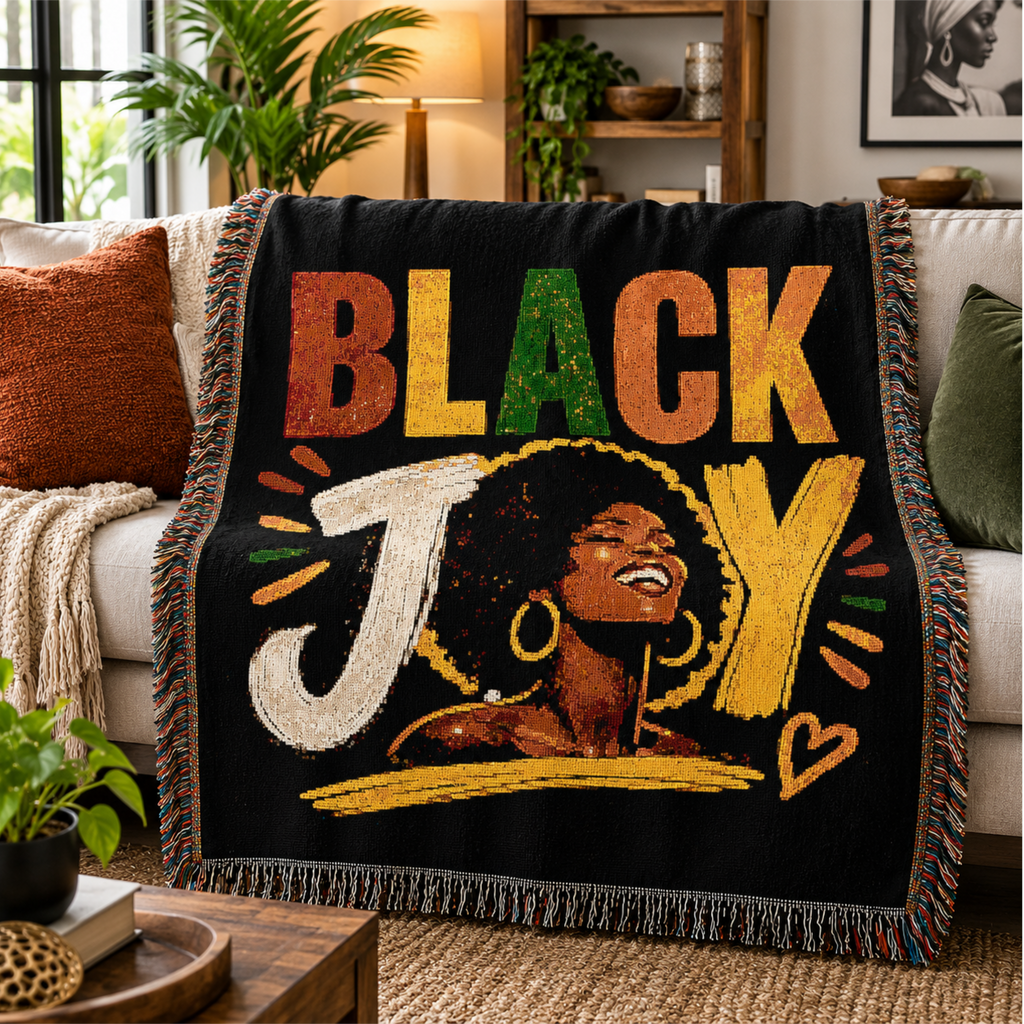 Black Joy Woven Blanket | Afrocentric Black Woman Throw.