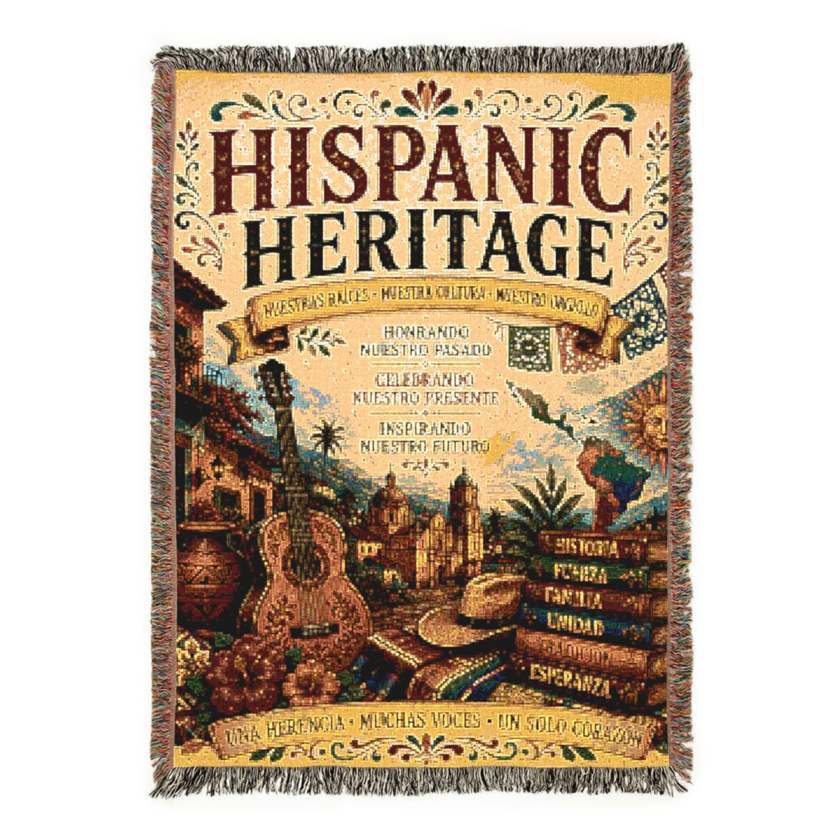 Hispanic Heritage Woven Blanket | Culture, Pride & Tradition | Premium Cotton Throw