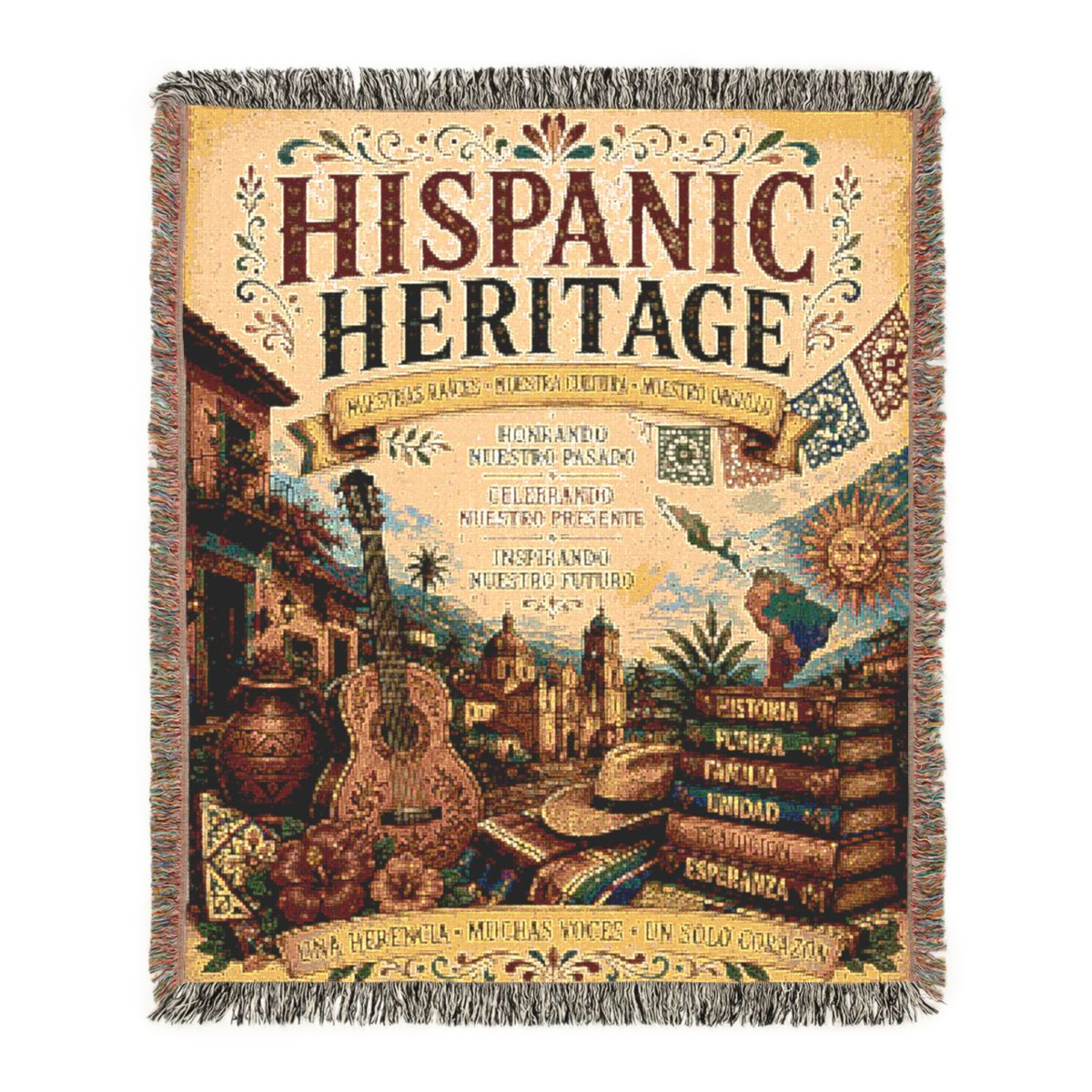 Hispanic Heritage Woven Blanket | Culture, Pride & Tradition | Premium Cotton Throw