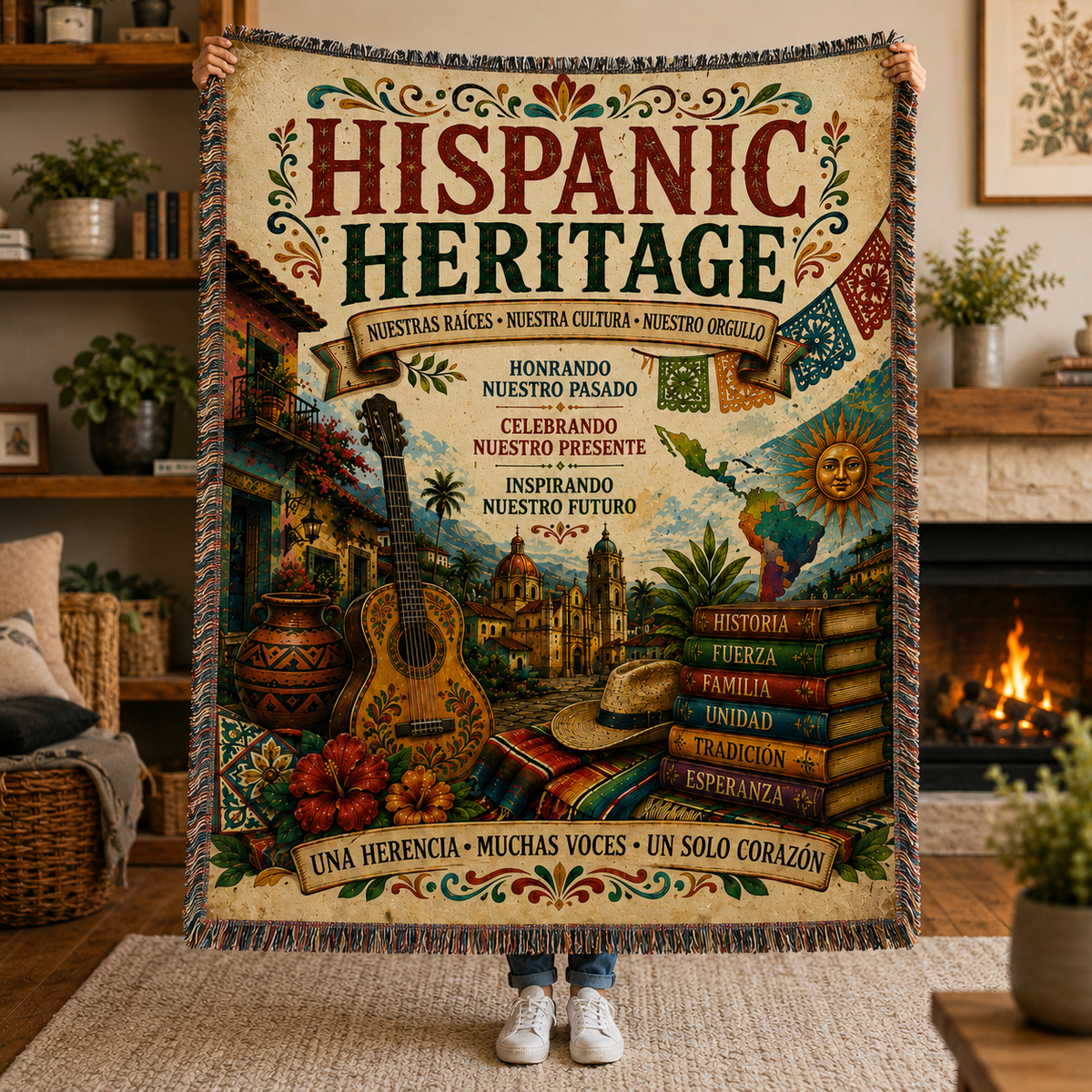 Hispanic Heritage Woven Blanket | Culture, Pride & Tradition | Premium Cotton Throw