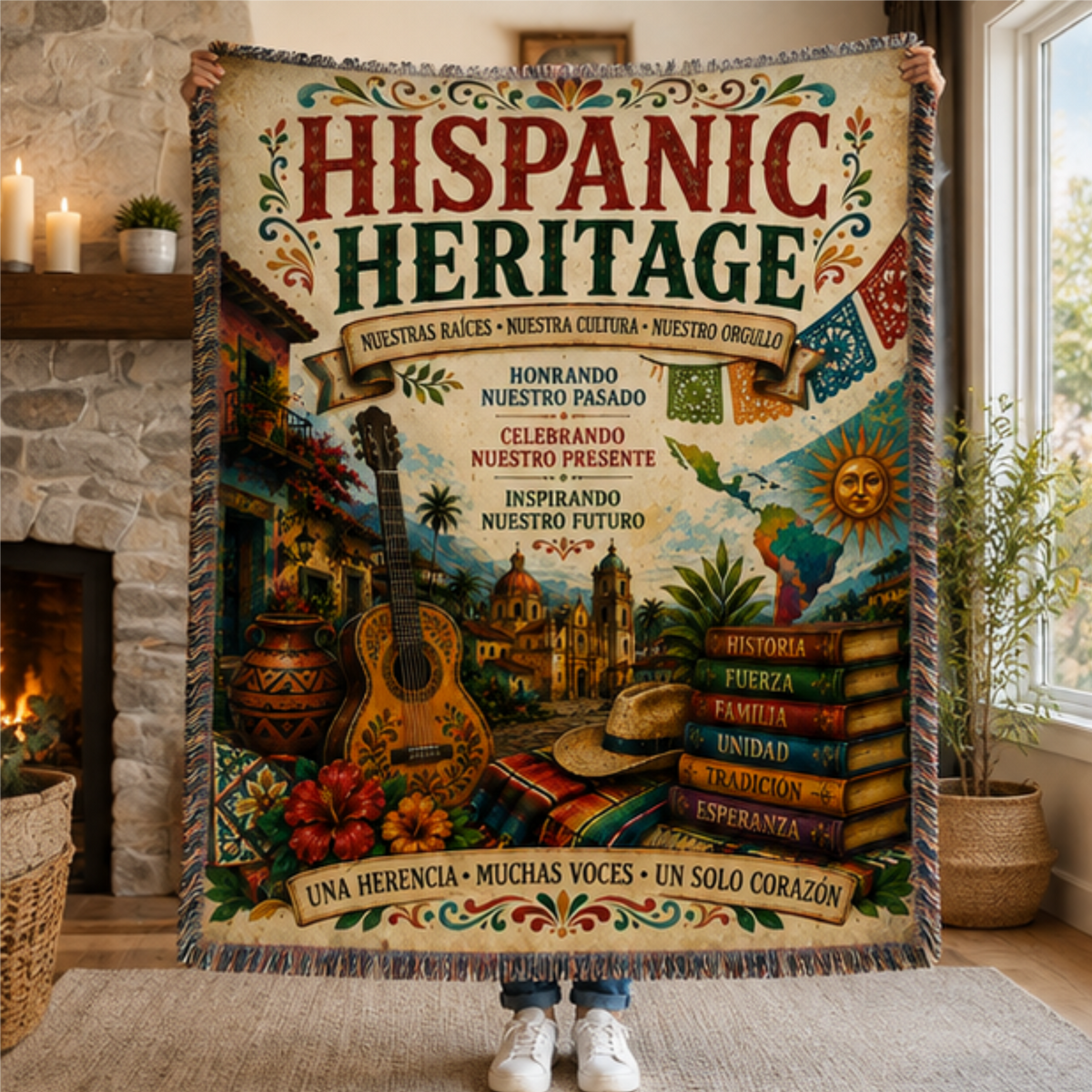 Hispanic Heritage Woven Blanket | Culture, Pride & Tradition | Premium Cotton Throw