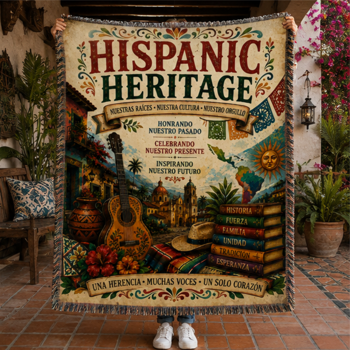 Hispanic Heritage Woven Blanket | Culture, Pride & Tradition | Premium Cotton Throw