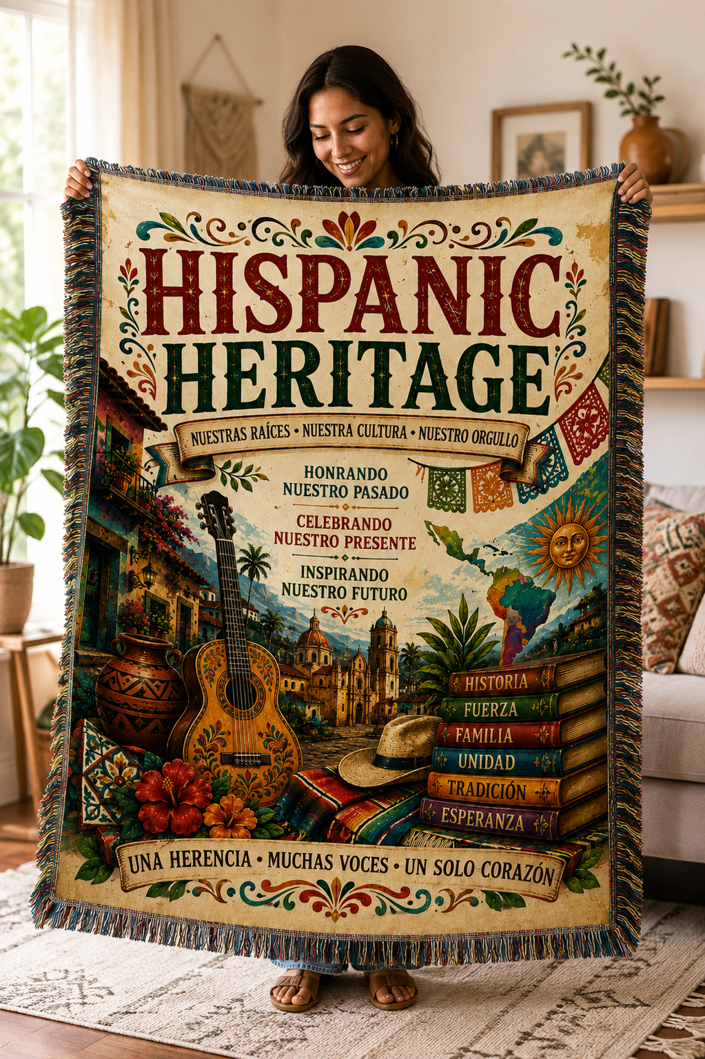 Hispanic Heritage Woven Blanket | Culture, Pride & Tradition | Premium Cotton Throw