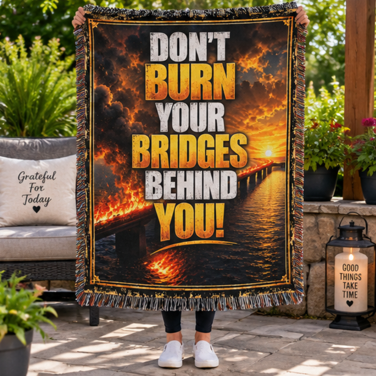 Don’t Burn Your Bridges Woven Blanket | Motivational Home Decor
