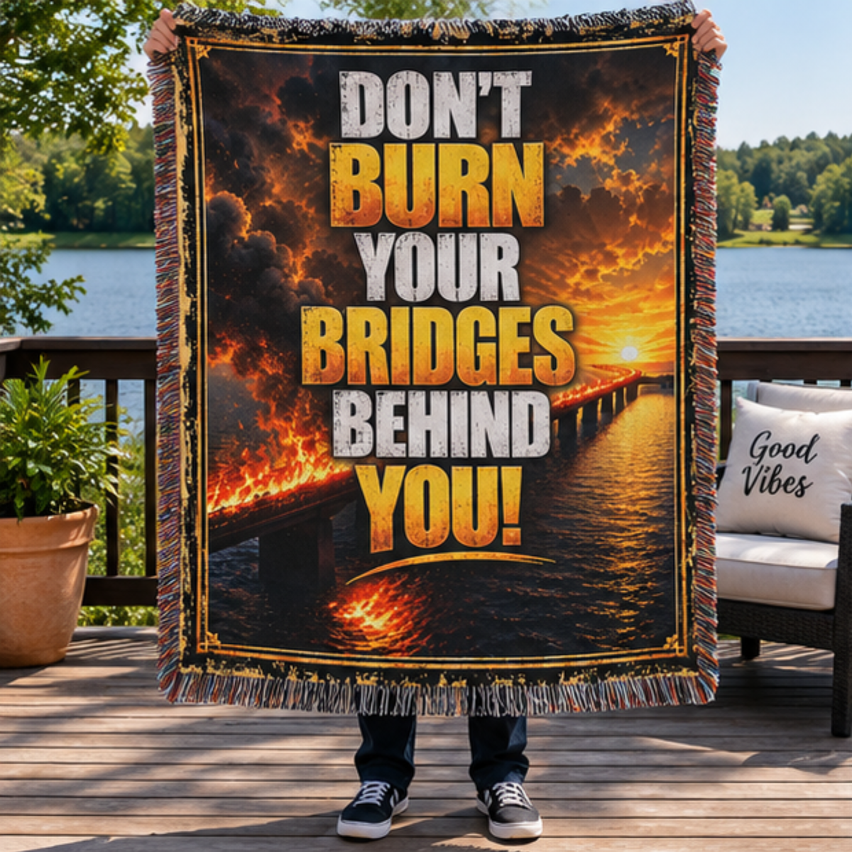 Don’t Burn Your Bridges Woven Blanket | Motivational Home Decor