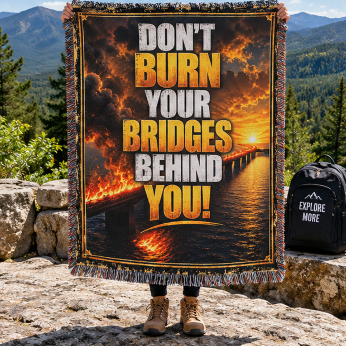 Don’t Burn Your Bridges Woven Blanket | Motivational Home Decor