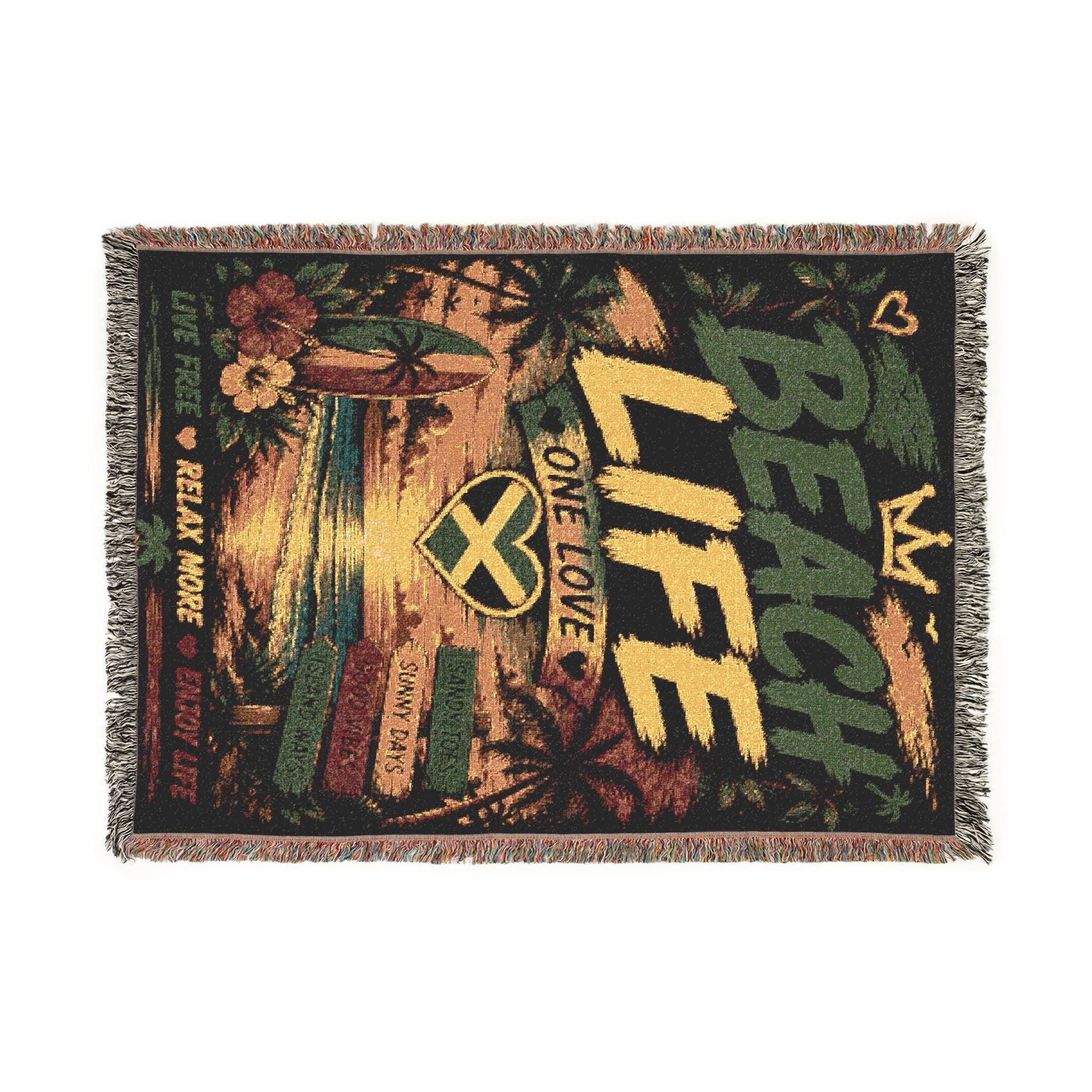 Beach Life One Love Woven Blanket | Caribbean Beach Throw | Tropical Home Decor