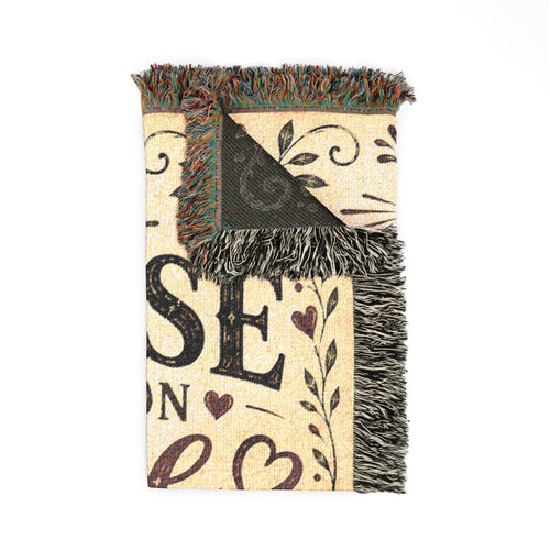 A House Built on Love Never Falls Woven Blanket | Premium Cotton Throw