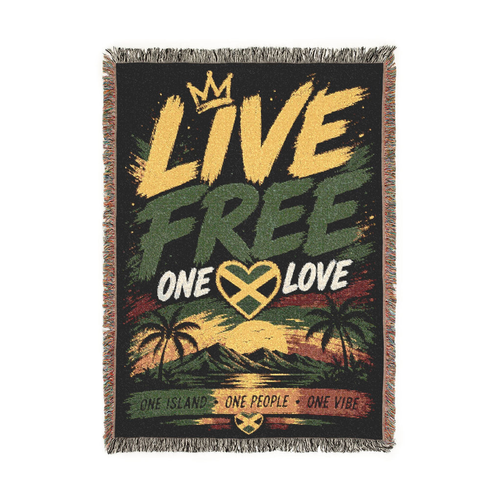 Live Free One Love Jamaica Woven Blanket | Caribbean Island Throw | Reggae Home Decor