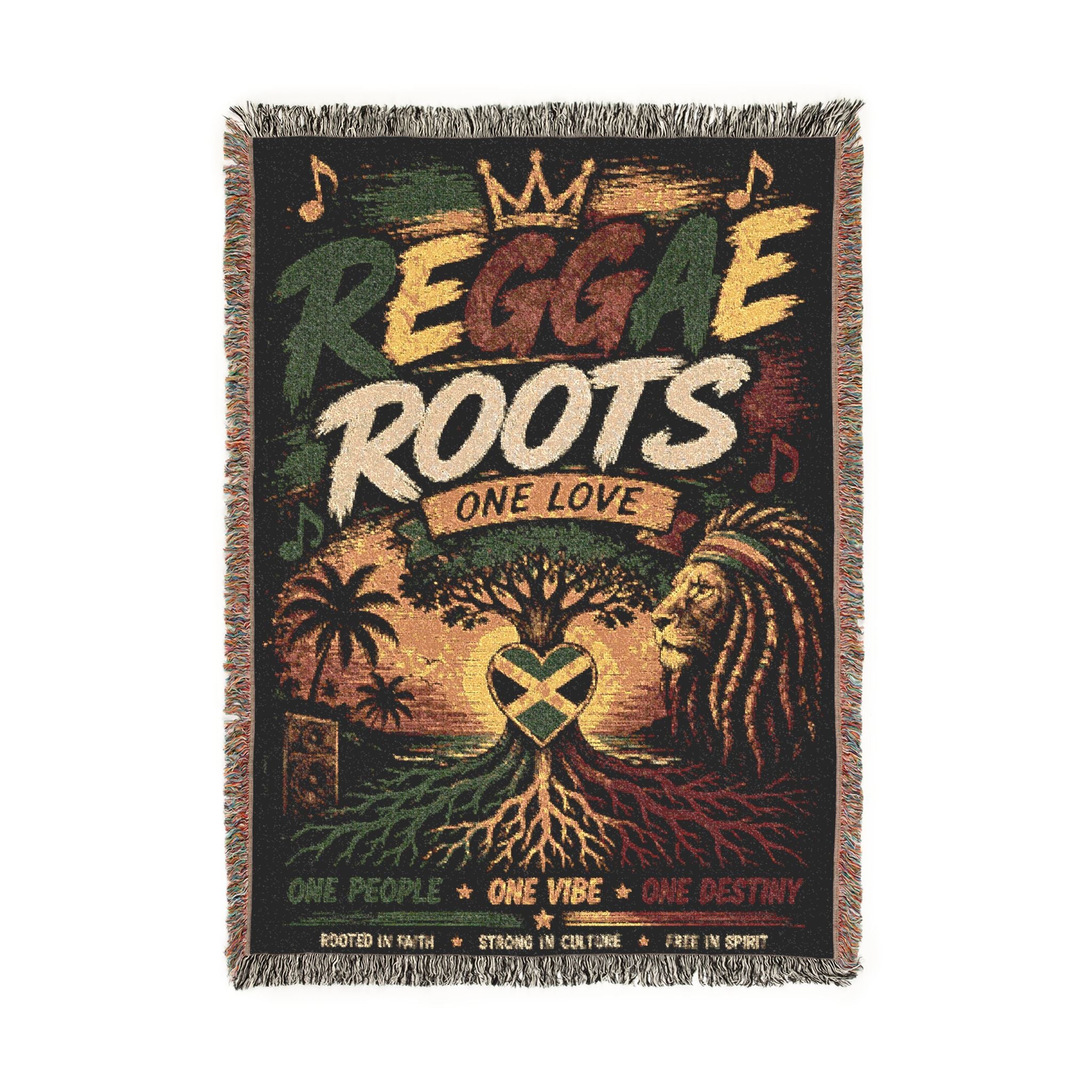 Reggae Roots One Love Woven Blanket | Jamaica Throw | Caribbean Home Decor