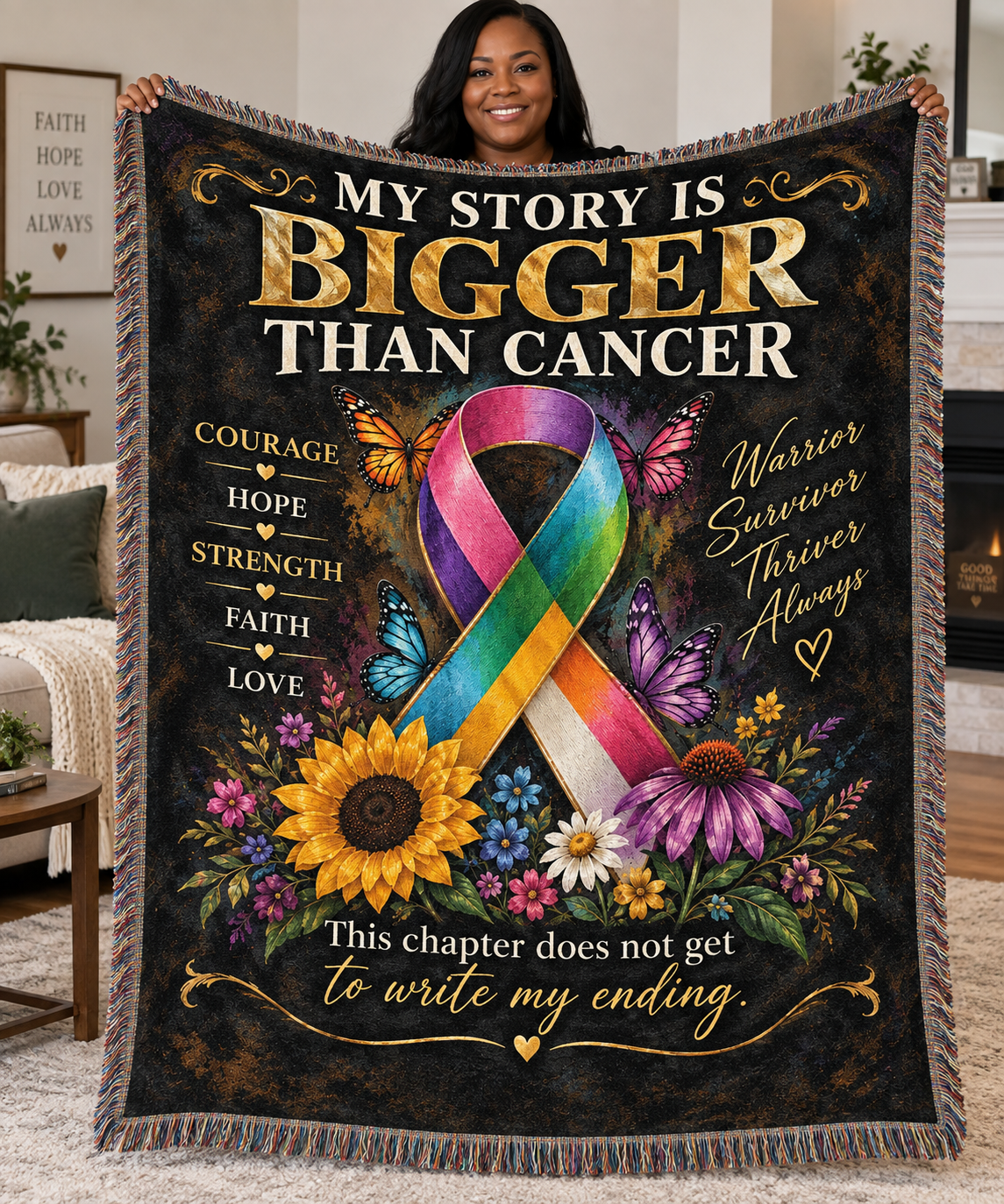 My Story Is Bigger Than Cancer Woven Blanket | Cancer Support Gift