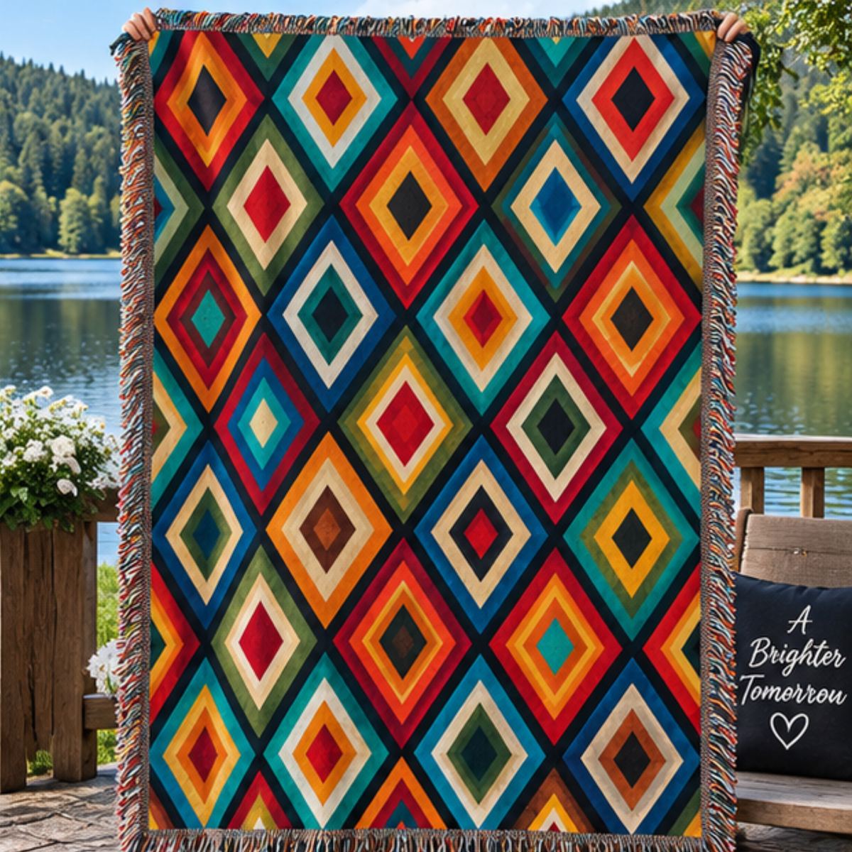 Colorful Diamond Mosaic Woven Blanket | Geometric Throw Blanket