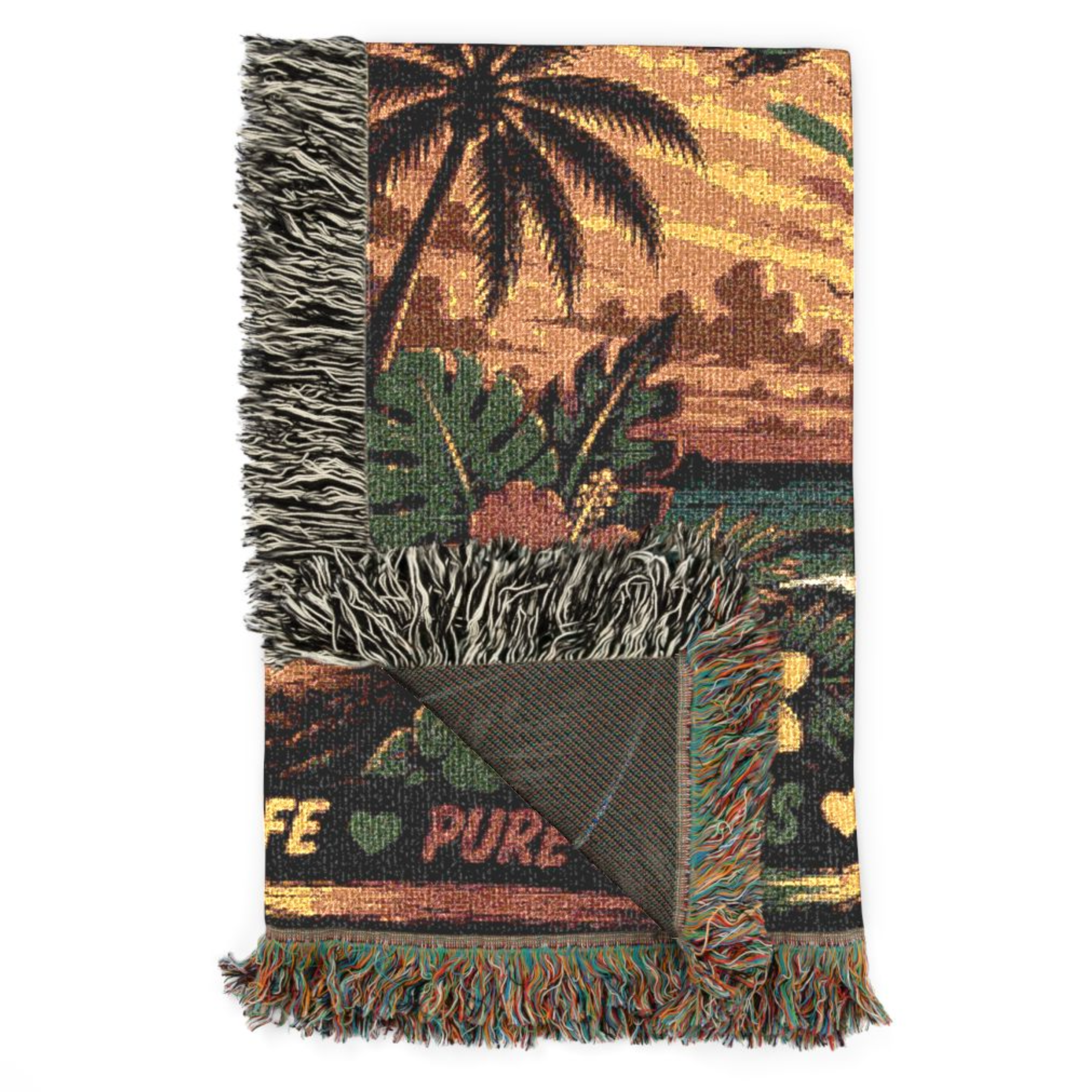Island Vibes One Love Woven Blanket | Tropical Caribbean Throw | Beach House Decor