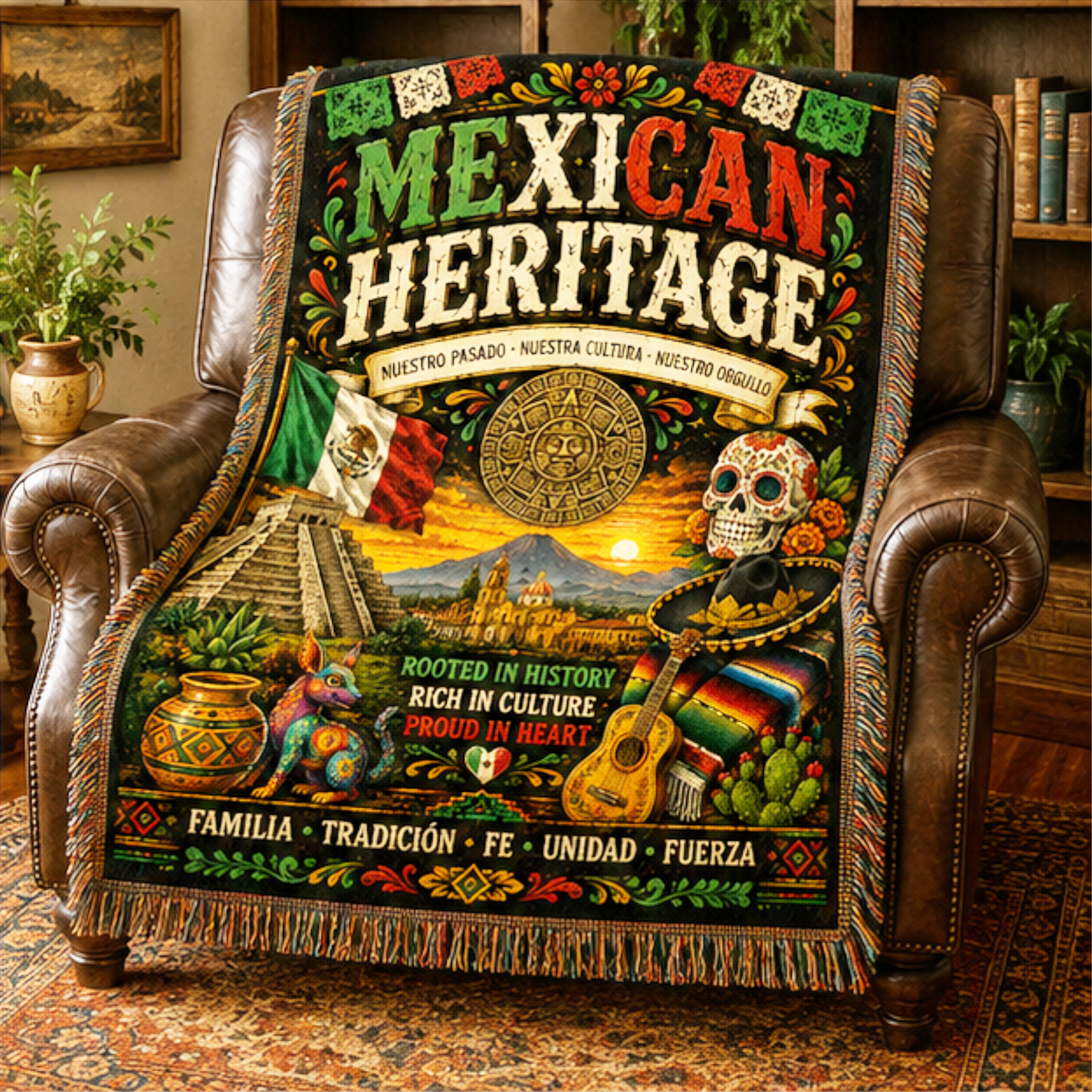 Mexican Heritage Woven Blanket | Mexican Culture Throw Blanket | Fiesta Home Décor | Heritage Wall Tapestry | Cultural Gift