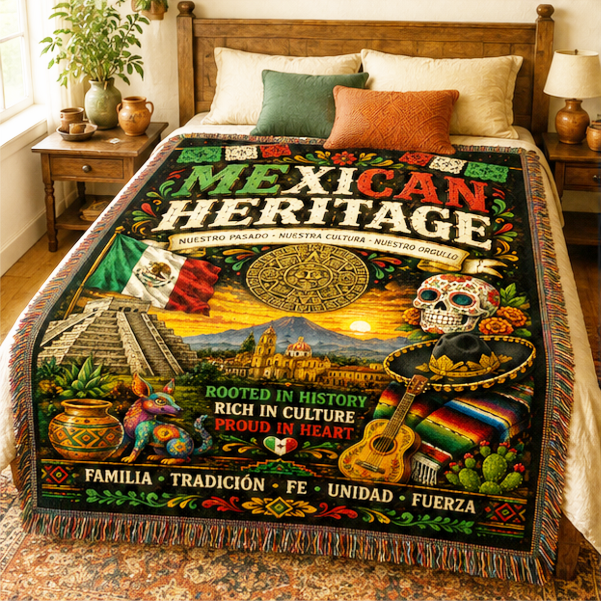 Mexican Heritage Woven Blanket | Mexican Culture Throw Blanket | Fiesta Home Décor | Heritage Wall Tapestry | Cultural Gift